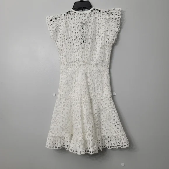 Gianni Bini Tammy V-Neck Flutter Short Sleeve Eyelet Cinched Tie Waist Mini Dres - Picture 5 of 10